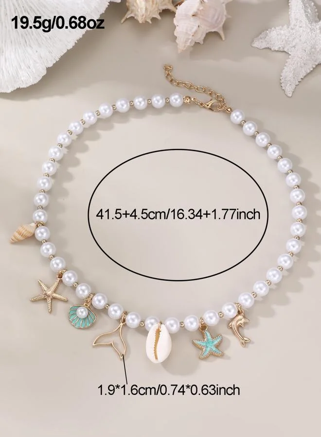 Take Two  White Pearl Beaded Necklace with Sea Charms for Women | Best Price UAE